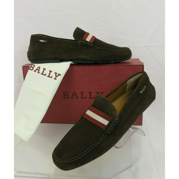 BALLY PEARCE COFFEE BROWN SUEDE WEB LOGO DRIVE LOAFERS US 10 EEE 43 ITALY main image 10